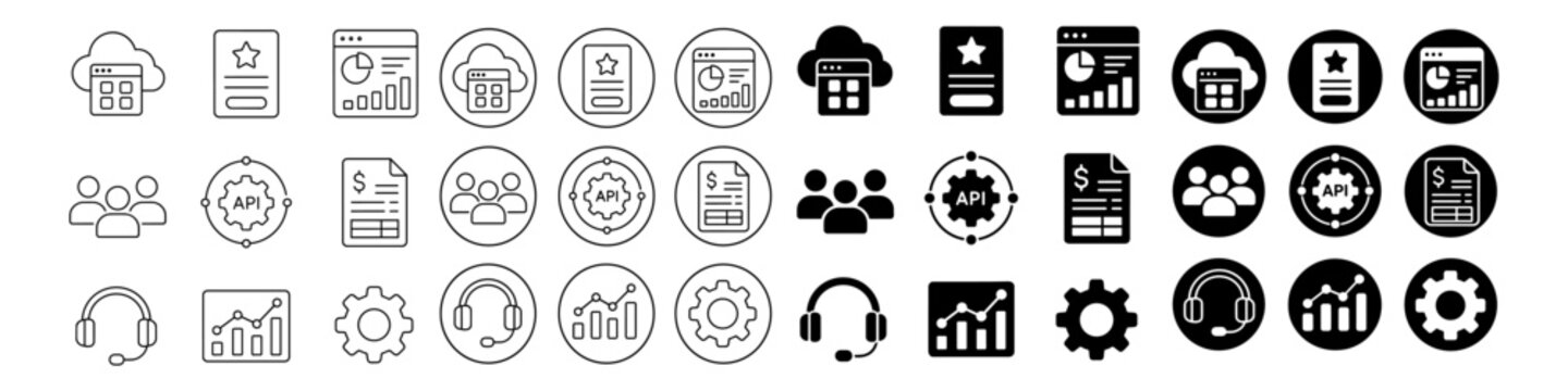 SaaS business software icons for cloud applications and platforms