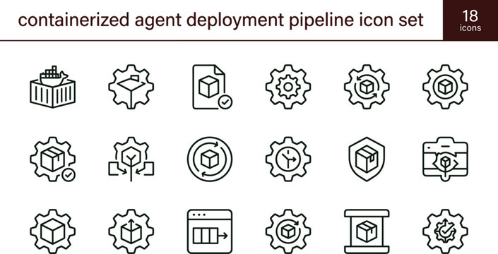 Containerized agent deployment pipeline icon set for cloud automation and infrastructure orchestration systems