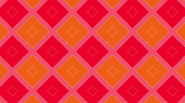 四角い線がタイル状に広がるループするモーショングラフィックス背景,赤,オレンジ,幾何学的,アーガイル,チェック柄,Looping motion graphics background featuring square lines spreading in a tile pattern, red, orange, geometric, argyle, checkered
