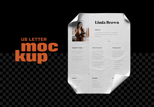 US Letter Paper Mockup with Curled Corners