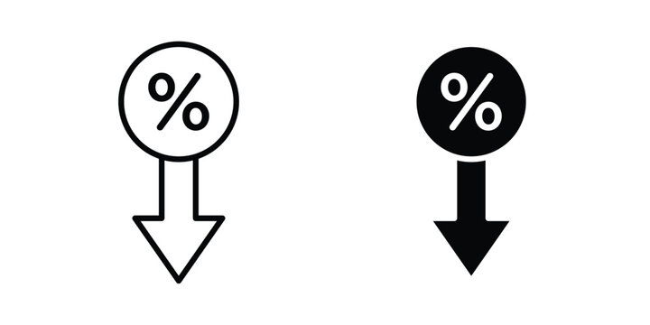 Percent down icon on white background.