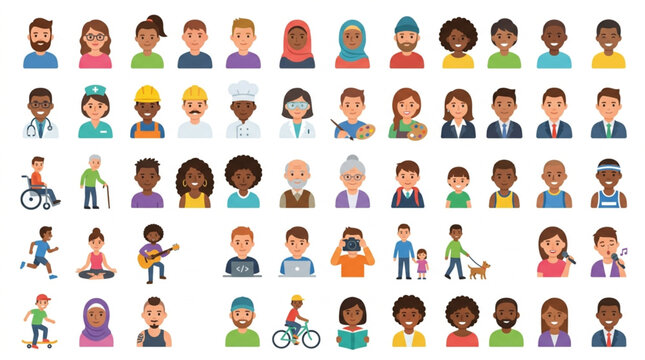 Diverse Group of People Avatars Representing Different Professions and Lifestyles.