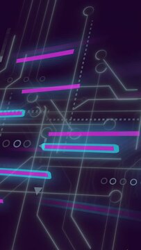 Vertical video: Magenta bars emerging sideways starting neon group sliding glowing showing UI loop