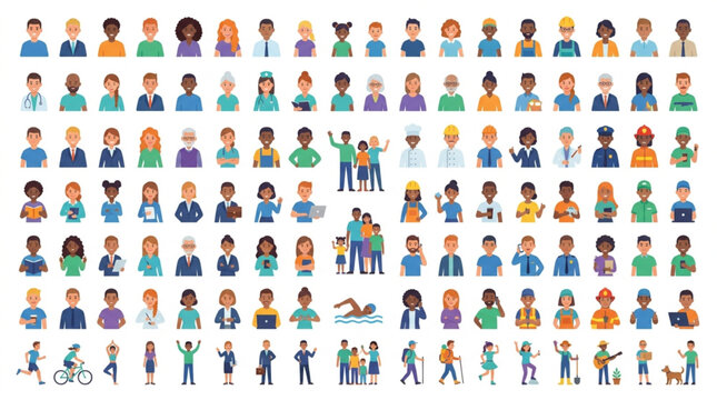 Diverse Group of People Illustrated in Various Professions and Activities.