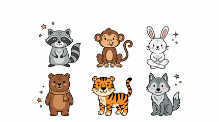 Fototapeta premium Cute Cartoon Baby Animals Vector Set for Kids Nursery Design Elements