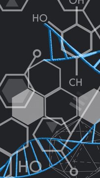 Vertical video: Right entry causing blue helix drifting left and undulating showing molecular links