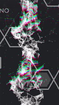 Vertical video: At start mesh ribbon appearing, pulsing nodes collapsing forming molecular map
