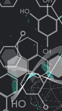 Vertical video: Loop starting, DNA ribbon undulating right, showing bio data with pulsing teal bars