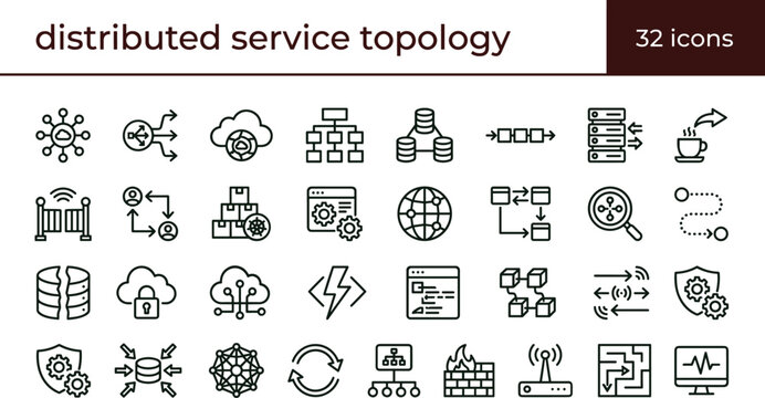 Distributed service topology icon set for cloud infrastructure and network orchestration systems