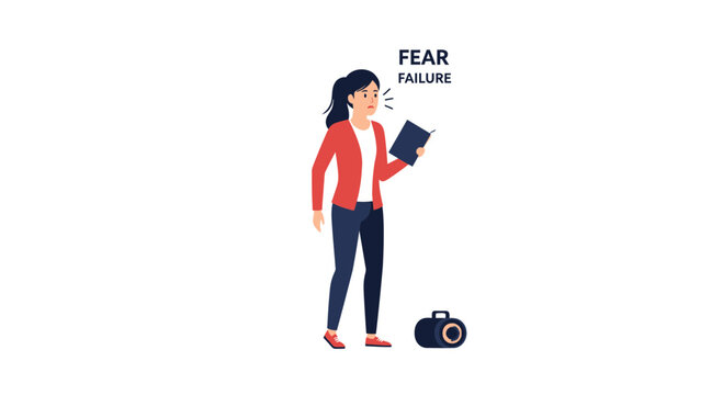 Woman experiencing fear of failure while public speaking, holding notes