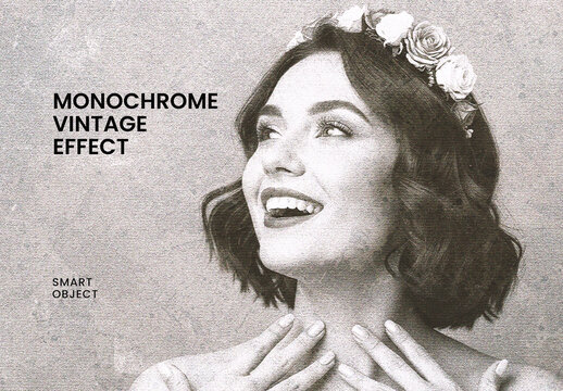 Monochrome Vintage Portrait Photo Effect Smart Object PSD