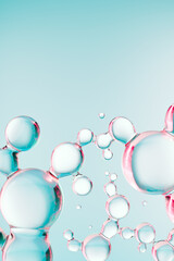 Abstract cosmetic molecule structure with transparent gel bubbles. Colorful skincare serum, collagen and peptide concept, clean beauty science background with glossy liquid texture. © Iana Kunitsa