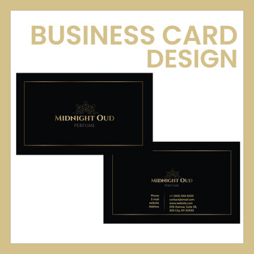 Luxury Stationery Design, business card design for perfume Brand in black and gold accents
