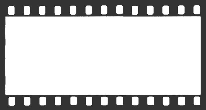 Black vintage film strip with transparent background, perforations and subtle scratches