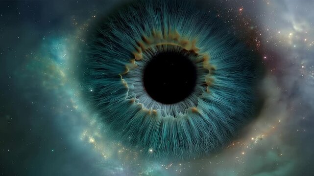 Cosmic human eye in deep space with colorful iris nebula, surreal astronomy and vision of universe concept cosmic eye, human eye, galaxy eye, universe concept, deep space, iris nebula