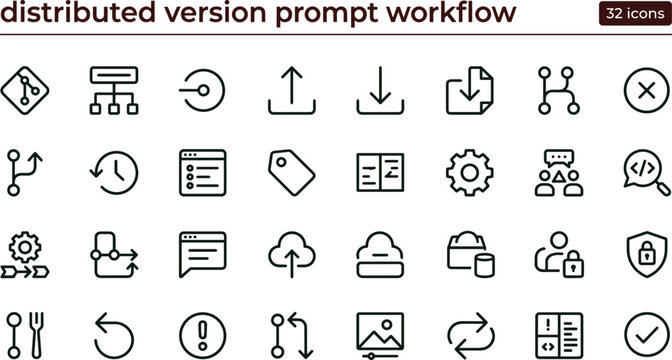 Distributed version prompt workflow icon set for cloud automation and collaborative management systems