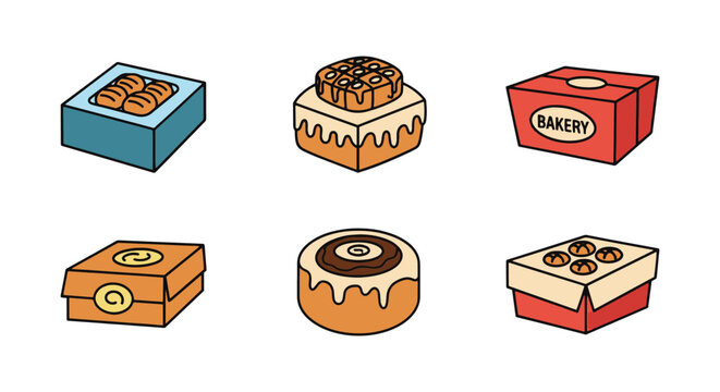 bakery box Line art vector minimal colorful shapes