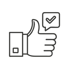 Obraz premium Thumb up gesture with check mark in speech bubble for review.