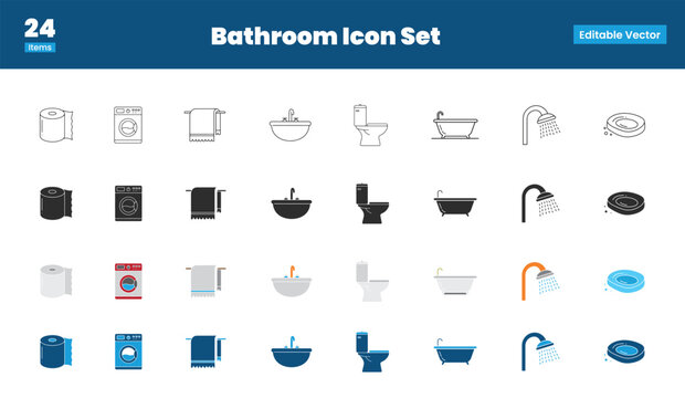 Bathroom Icon Vector Set for Interior Design Pack