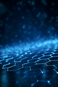 Cool blue cyber network background with luminous hexagons and futuristic tech atmosphere