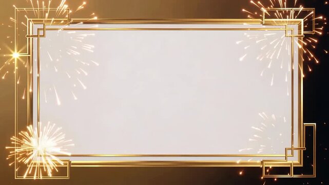 Golden Frame Celebration Scene With Sparkling Border For Video.