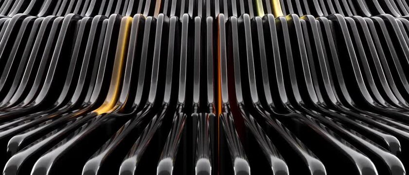 Generative AI, Futuristic Mechanical Ribbed Field with Dynamic Energy Glow