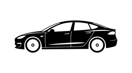 Obraz premium Car sedan modern with sleek design and four doors featuring vehicle, transportation, electric with luxury and black elements for outline, icon