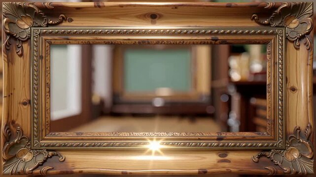 Ornate Frame Reveals Bright Portal Through Mirror In Video.