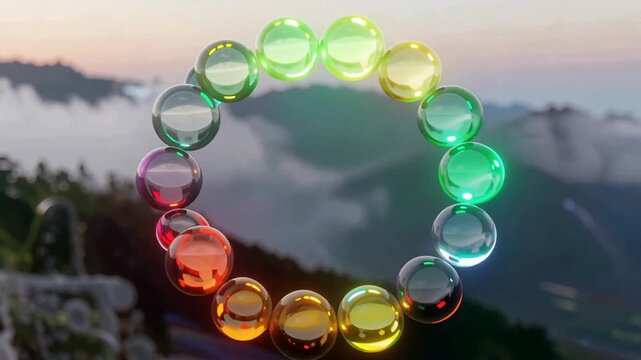 Rainbow Glass Ring Beads Animated Sequence for Colorful Loop.