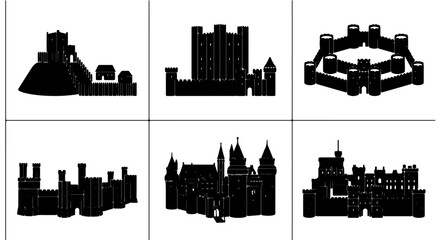 Medieval Castle Silhouettes, Royal Fortress Icons, Historic European Architecture Vector Set, Fantasy Kingdom Buildings Collection © Ahsan