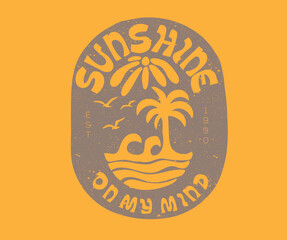 Fototapeta premium Palm beach vibes artwork. Summer good vibes vector graphic design for apparel, stickers, posters, background and others. Sunshine vibes design. Soul full of sunshine.