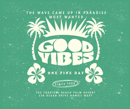 Tropical paradise artwork. Sunshine vibes design. Soul full of sunshine. Palm beach vibes artwork. Summer good vibes vector graphic design for apparel, stickers, posters, background and others.