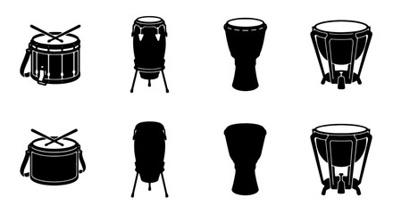 Diverse Drum Collection Vector Icons, Percussion Instruments Set, Musical Equipment Graphics, Rhythm and Beat Symbols © Samiul