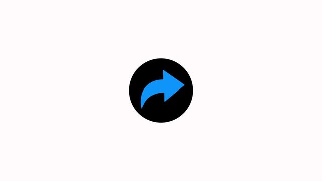 Animated blue share button icon with black circle loop animation isolated on a white background. Social media motion graphics overlay with animated share buttons for tv and online use interface