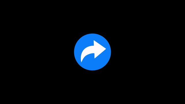 Animated white share button icon with green circle loop animation isolated on a black background. Social media motion graphics overlay with animated share buttons for tv and online use interface