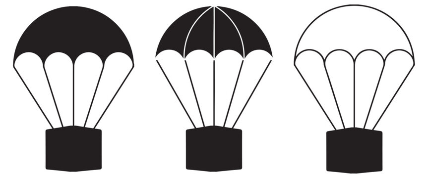Drone Delivery and Logistics Icon Set &ndash; Parachute Shipping, Cloud Download and Location Marker Vector SymbolsWeb