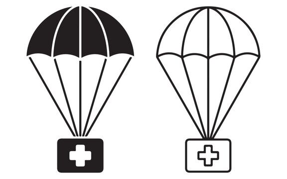 Drone Delivery and Logistics Icon Set &ndash; Parachute Shipping, Cloud Download and Location Marker Vector SymbolsWeb
