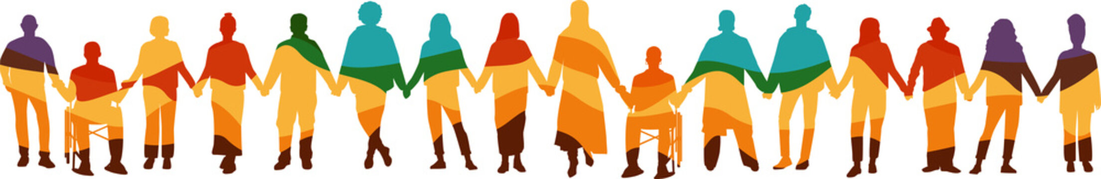 People standing together and holding hands. 
