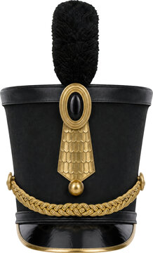 Ceremonial black shako military cap isolated on transparent background