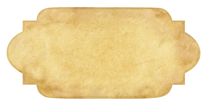 Vintage watercolor parchment frame isolated on white background. Hand painted old paper banner with decorative edges. Used for vintage labels, greeting cards, scrapbooking, wedding stationery.