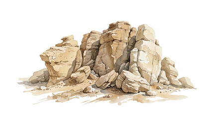 Rocky Outcrop Watercolor Illustration Isolated on Transparent Background © senmachine