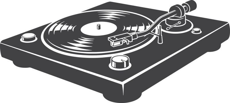 Stylized turntable with vinyl record and stylus