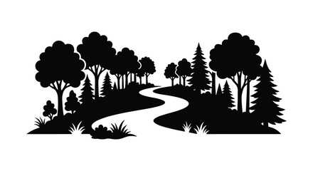 forest landscape with winding river black silhouette © Taylor