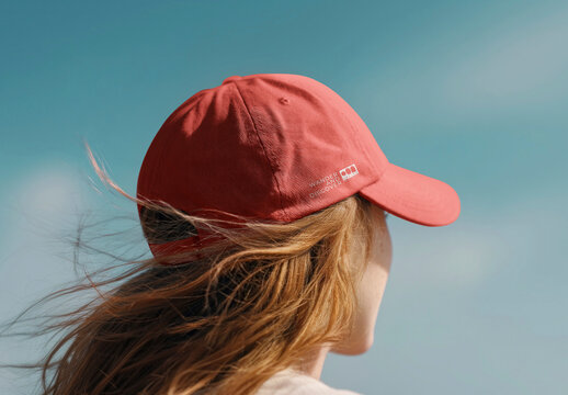 Red Cap Mockup Under Clear Sky PSD