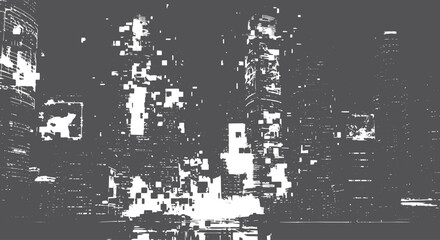 Fototapeta premium Grayscale abstract cityscape with geometric buildings