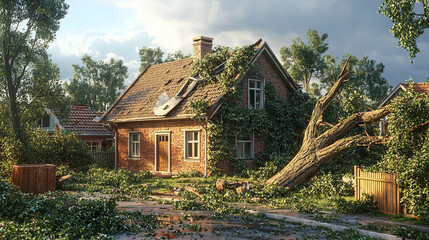 Fototapeta premium House damaged by storm and hurricane winds