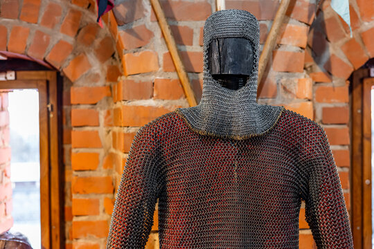 Chain armor on a mannequin. Close-up of a medieval knight's suit of armor.