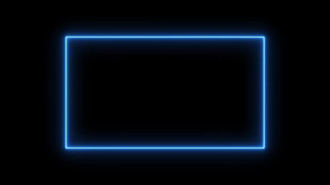 Abstract neon light rectangle frame seamless loop glowing blue line on black background motion footage