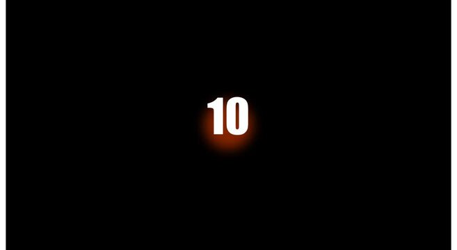 Countdown timer with glowing red circle number ten for motion animation