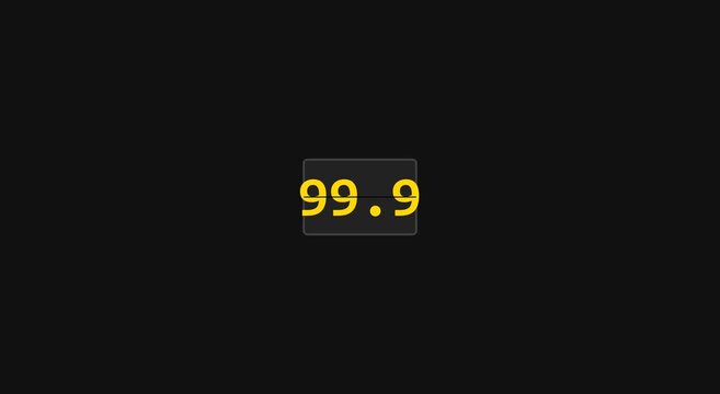 Digital countdown timer display showing 99.9 seconds on black animation